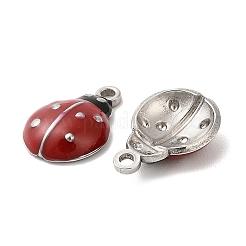 304ステンレススチールエナメルチャーム  テントウムシのチャーム  レッド  ステンレス鋼色  12.5x8.5x3mm  穴：1.2mm&nbsp;X-STAS-S172-03A-P01