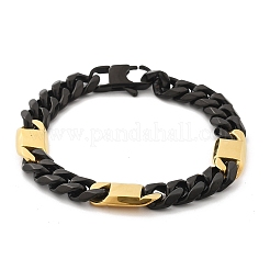 304ステンレススチールキューバチェーンブレスレット女性男性用  イオンプレーティング（ip）  ブラック  8-3/8インチ（21.2cm）&nbsp;BJEW-A031-05A-EB