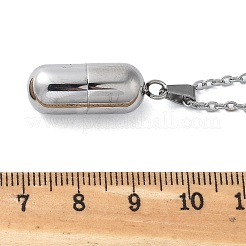 304ステンレススチール製カプセル型香水瓶ネックレス  女性用アズキチェーンネックレス  ステンレス鋼色  21.85インチ（55.5cm）&nbsp;STAS-Z106-01P