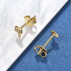 キー925 スターリングシルバー マイクロパヴェ クリアキュービックジルコニア スタッドピアス（女性用）  18KGP本金メッキ  6x4mm&nbsp;EJEW-K307-03B-G