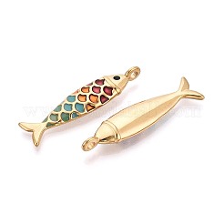 304ステンレススチールとエナメルペンダント  魚のチャーム  イオンプレーティング（ip）  18KGP本金メッキ  カラフル  49x13x6mm  穴：3mm&nbsp;X-STAS-T068-98G