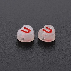 蓄光アクリルビーズ  水平穴  ランダムな文字と心  ミックスカラー  7x7x4mm  穴：1.6mm  約3600個/500g&nbsp;LACR-Q003-003