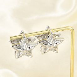 女性のための真鍮のフープピアス  スター  プラチナ  23x18.5mm&nbsp;LS-EJEW-U041-08P