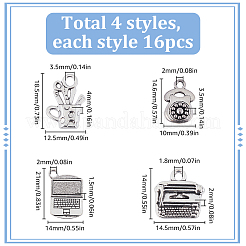 4スタイルのチベットスタイルの合金ペンダント  混合図形  アンティークシルバー  14.5~21x10~14x1.5~4mm  穴：1.8~3.5mm  16個/スタイル&nbsp;FIND-SC0011-03