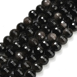 天然銀黒曜石ビーズ連売り  多面カット  ラウンド  8mm  穴：1mm  約47~48個/連  15.16''（38.5センチメートル）&nbsp;G-C280-B08-8mm