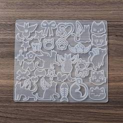 猫の形をテーマにしたDIYペンダントシリコン型  レジン型  UVレジン用  エポキシ樹脂ジュエリー作り  透明  混合図形  150x170x4mm  穴：1.5mm&nbsp;DIY-F161-01B