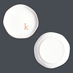 丸い陶器のジュエリー皿  ジュエリープレート  指輪収納トレー  ネックレス  ピアス  文字k  117~120x17.5mm&nbsp;AJEW-WH20067-023C