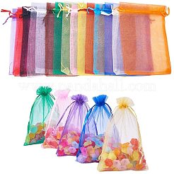オーガンジーバッグ巾着袋  リボン付き  長方形  ミックスカラー  18x13cm  10個/カラー  150個/セット&nbsp;OP-PH0002-02