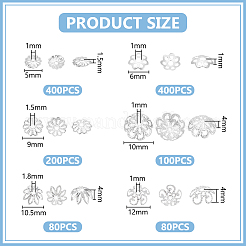 6 種類のアイロンビーズキャップ  混合図形  銀  5~12x1~4.5mm  穴：1~1.8mm&nbsp;IFIN-UN0001-28S