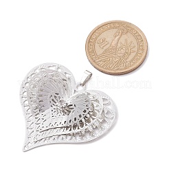 真鍮製ラインストーンペンダント  細線細工のチャーム  プラチナ  ハート  44.5x43.5x5mm  穴：6x3mm&nbsp;PALLOY-JF02513-02