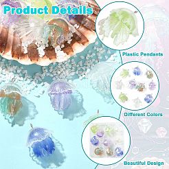 10個5色プラスチックペンダント  クラゲチャーム  プラチナアイアンループ＆グリッターパウダー付き  ミックスカラー  28x28x28mm  穴：1.5mm  2個/カラー&nbsp;KY-CJ0002-19