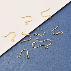 真鍮のピアスフック  水平ループ付き  長持ちメッキ  18KGP本金メッキ  14x16x0.7mm  穴：2mm  21ゲージ  ピン：0.7mm&nbsp;KK-F824-012G