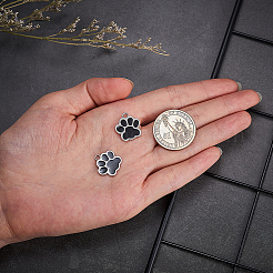 エナメルチャーム  プラチナメッキ合金パーツ  クマ足プリント  ブラック  16x17x1mm  穴：2mm&nbsp;PALLOY-CJ0005-01