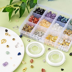 DIY7チャクラブレスレット作成キット  ジェムストーンチップビーズ入り  合金チャームとビーズ  鉄のビーズとボールチープ  合金の留め金  304ステンレススチール丸カン  伸縮性のある糸  ジェムストーンチップビーズ：約105g /セット&nbsp;DIY-FS0002-27