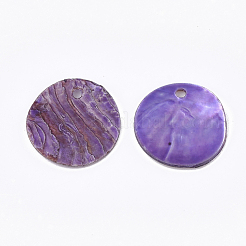 スプレーペンキあこやシェルペンダント  マザーオブパールシェルペンダント  ラウンド  ミディアム蘭  15x1~3mm  穴：1.1~1.5mm&nbsp;SHEL-S274-75C-04