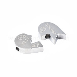 変色しにくい304ステンレススチールビーズ  言葉とハート  ステンレス鋼色  14.5x11x3mm  穴：1.8mm&nbsp;STAS-S080-060P-NR