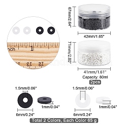130g2色手作りポリマークレイビーズ  ジュエリー工芸用品のDIY用  ディスク/フラットラウンド  ヒシビーズ  ブラック＆ホワイト  ミックスカラー  6x1mm  穴：1.5mm  65 G /カラー  約1906個/65g&nbsp;CLAY-PH0001-53