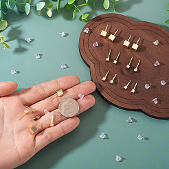 女性のための真鍮のスタッドピアス  プラスチックとシリコン製のピアスキャッチ付き  キューブ  18KGP本金メッキ  3x3mm&nbsp;EJEW-TA0001-67