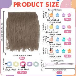ウール人形用ウィッグ2本  DIYの女の子のためのbjdメイキングアクセサリー  40個4スタイルのGPPSプラスチック爪ヘアクリップ付き  100PCSヘアネクタイ  まつげコーム1個  ダークカーキ  160~170x100~110mm&nbsp;DIY-NB0016-02A