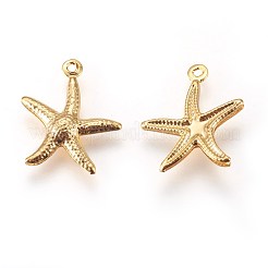 304ステンレススチールチャーム  ヒトデ/海星  ゴールドカラー  17x15x2mm  穴：1mm&nbsp;STAS-E447-19G