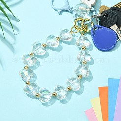 アクリル＆CCBプラスチックビーズバッグストラップ  合金スプリングゲートリング付き  バッグ用  電話の装飾  ハート  30.2cm&nbsp;HJEW-JM01083-01