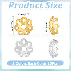 40個 2色 925スターリングシルバービーズキャップ  マルチ花弁花  銀  5x1.2mm  穴：1.2mm  20個/カラー&nbsp;STER-AR0001-27