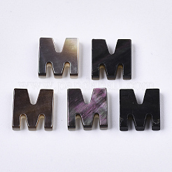 天然な黒リップシェルビーズ  トップドリルビーズ  文字.m  M：10x9.5x2.5mm  穴：0.6mm&nbsp;LS-SSHEL-S265-001M