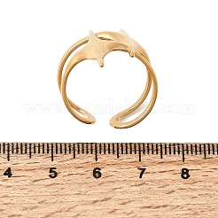 女性用304ステンレススチールカフオープンリング  二重星  イオンプレーティング（ip）  18KGP本金メッキ  32.5mm  内径：20mm&nbsp;RJEW-L342-02G