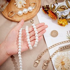 3個3スタイルアクリルイミテーションパールビーズ＆ABSプラスチック＆アイアンカーブリンクバッグストラップチェーン  留め金付き  ゴールドカラー  1個/スタイル&nbsp;FIND-WR0002-04