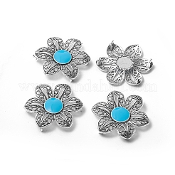 アンティークシルバーメッキ合金マルチ連リンク  エナメル  花  ディープスカイブルー  32x36x4mm  穴：1.6mm&nbsp;LS-ENAM-L030-K01-AS