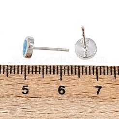オパール フラット ラウンド スタッド イヤリング  925スターリングシルバーピアス  ブルー  11x6mm&nbsp;JE1124A