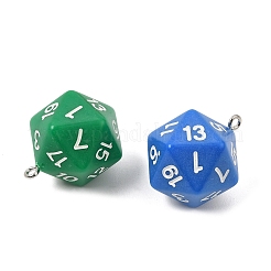 不透明樹脂ペンダント  d20ダイスチャーム  プラチナ鉄ループ付き  ミックスカラー  26x20x20mm  穴：2mm&nbsp;RE-CBA158B-02B