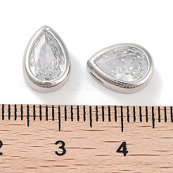 真鍮製キュービックジルコニアビーズ  ティアドロップ  プラチナ  透明  11x8x4mm  穴：2.5x1.2mm&nbsp;X-KK-C051-60P-05
