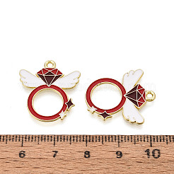 バレンタインデー合金エナメルペンダント  リングと翼のチャーム  ゴールドカラー  ブラウン  22.5x20x1mm  穴：1.6mm&nbsp;ENAM-T023-18A