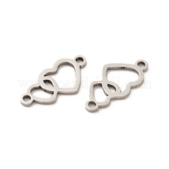 変色しない201ステンレススチールコネクタチャーム  中空ダブルハートリンク  ステンレス鋼色  8x16x1mm  穴：1.4mm&nbsp;STAS-K251-083P