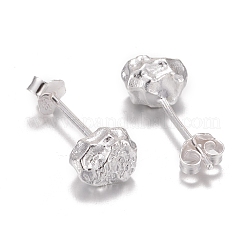 925スターリングシルバースタンドピアス  耳ナッツ  テクスチャ  ナゲット  925銀メッキ  6.5x5.5x5mm  ピン：0.8mm&nbsp;EJEW-F265-02S