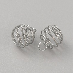 ステンレス鋼スパイラルビーズケージペンダント  中空のスプリングボールチャーム  プラチナ  11x8mm  穴：2mm&nbsp;STAS-WH0016-57P
