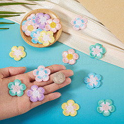 24個4袋入りフラワーポリエステル刺繍スパンコール布アイロン接着/縫い付けパッチ  マスクと衣装のアクセサリー  ミックスカラー  28.5x29x1.5mm  6個/袋&nbsp;PATC-TA0001-50