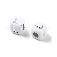 不透明なアクリルビーズ  文字のある正方形  シルバーライン入り  文字l  5x5x5mm  穴：2mm  約5000ocs&nbsp;OACR-D282-06L