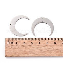 変色しない201ステンレススチール2ループリンクペンダント  レーザー切断  三日月形  ステンレス鋼色  26x30x1mm  穴：1.2mm&nbsp;STAS-N090-LA038