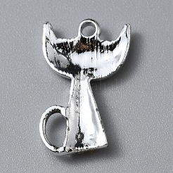 合金エナメルチャーム  ラインストーン付き  猫のチャーム  プラチナ  ブラック  21.5x13x2.5mm  穴：1.8mm&nbsp;ENAM-WH0065-25P-03