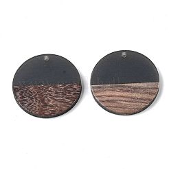 透明樹脂＆ウォールナットウッドチャーム  フラットラウンド  ミックスカラー  28.5x3.5~4mm  穴：1.5mm&nbsp;RESI-S358-02B-H-M