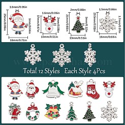 48本12スタイルアロイエナメルペンダント  クリスマスベルと家とサンタクロース  ミックスカラー  17~26x14~28x1.7~3.5mm  穴：1.4~2mm  4個/スタイル&nbsp;FIND-SC0004-65