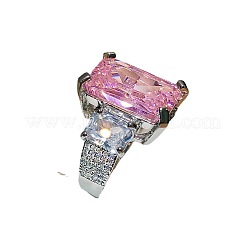 女性用真鍮ラインストーン指輪  長方形  プラチナ  内径：14.1~19mm&nbsp;WG7E028-01