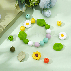 DIYの花と葉のブレスレット作りキット  シリコーンビーズを含む  弾性糸  ミックスカラー  44個/セット&nbsp;DIY-PH0009-33
