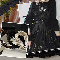 ポリエステルフリルトリミング  人形の服用  ロリータコスチュームアクセサリー  ブラック  80x0.5mm&nbsp;DIY-WH0430-116A