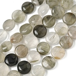 天然石グリーンルチルクォーツビーズ連売り  フラットラウンド  12~12.5x5.5~6mm  穴：1mm  約34個/連  15.75インチ（40cm）&nbsp;G-F790-H01-03