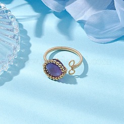 銅線で巻かれた半円形の天然アメジストの女性用カフリング  内径：19mm&nbsp;RJEW-TA00137-04