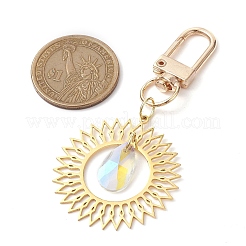 花 201 ステンレス ペンダント デコレーション  ガラスペンダントと合金製回転留め金付き  ゴールドカラー  75mm&nbsp;HJEW-TA00153