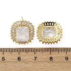 真鍮マイクロペーブクリアキュービックジルコニアスタッドピアス  長方形  18KGP本金メッキ  17x15.5mm&nbsp;EJEW-F373-06G